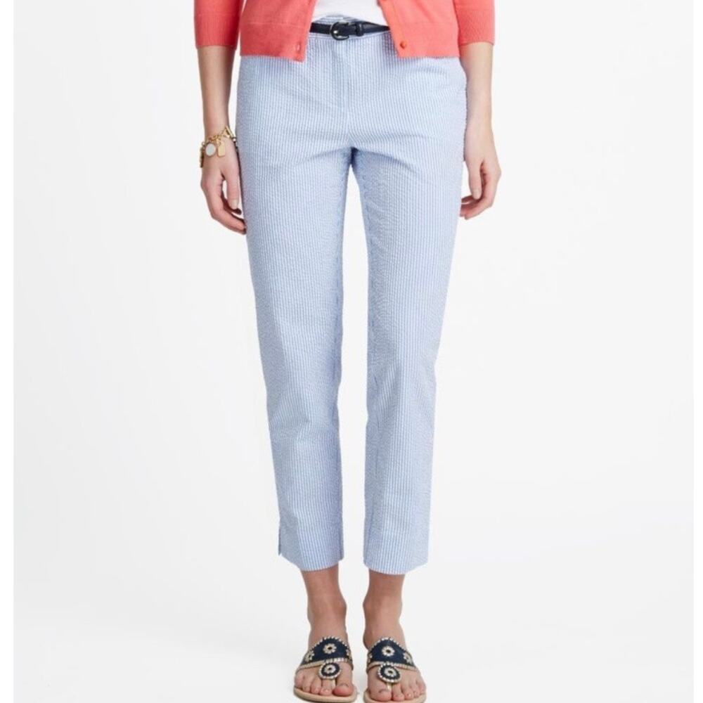 Vineyard Vines Blue White Seersucker Pinstriped Ankle Crop Preppy Coastal Pants